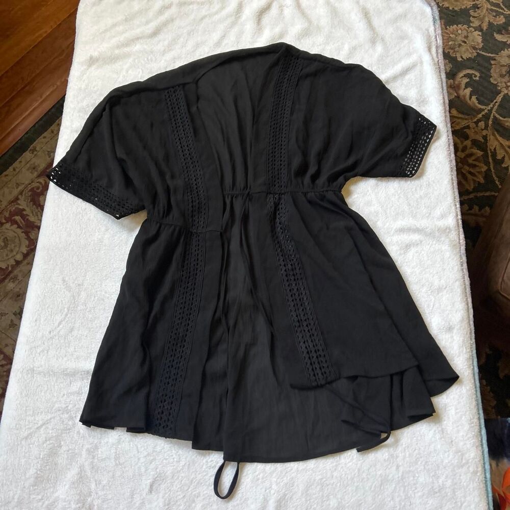 Black gothic sheer blouse lace detailing tie front swim suit cover up sz small